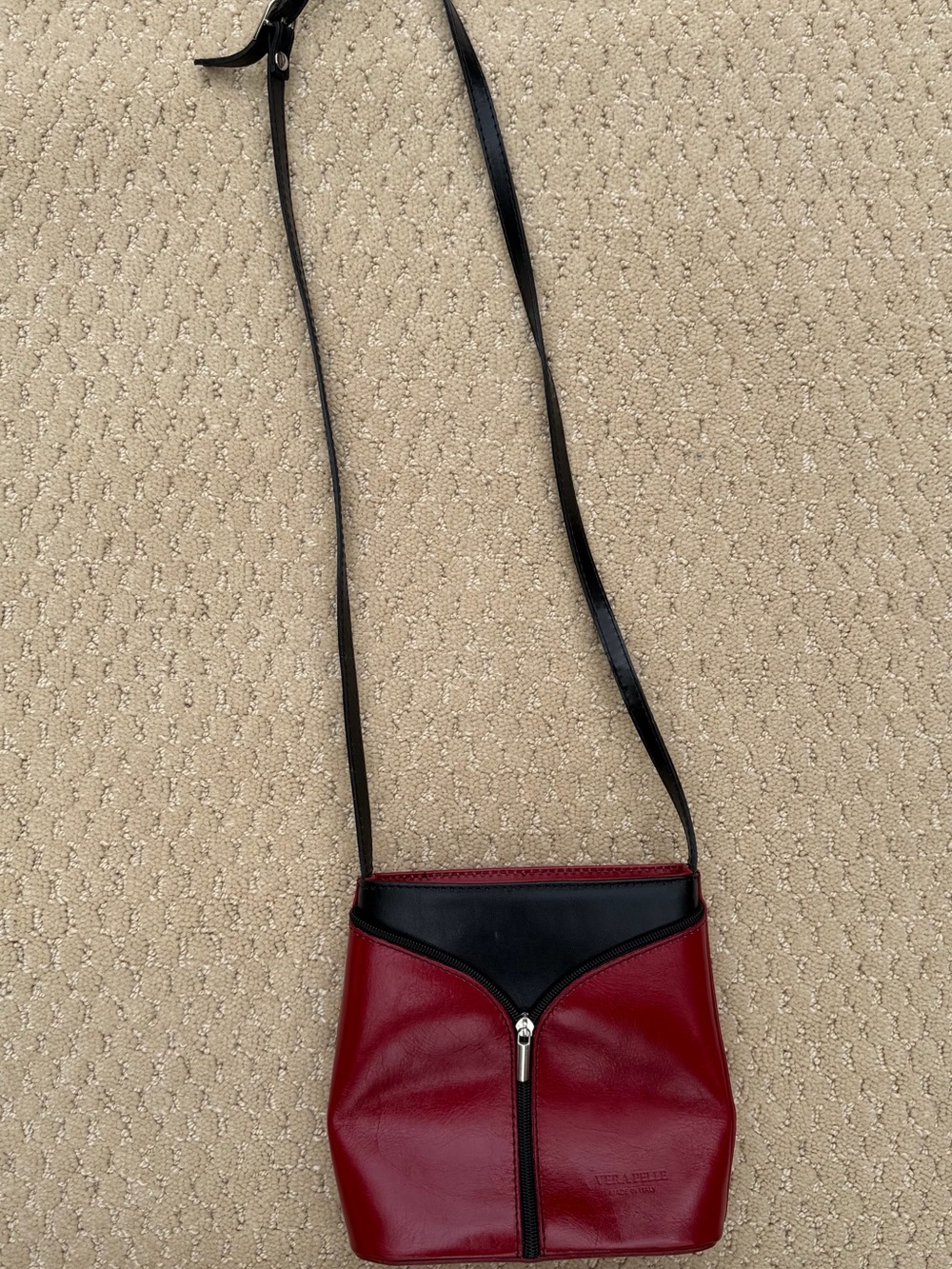Black and Burgundy Crossbody Bag - Classic Two-Tone Leather